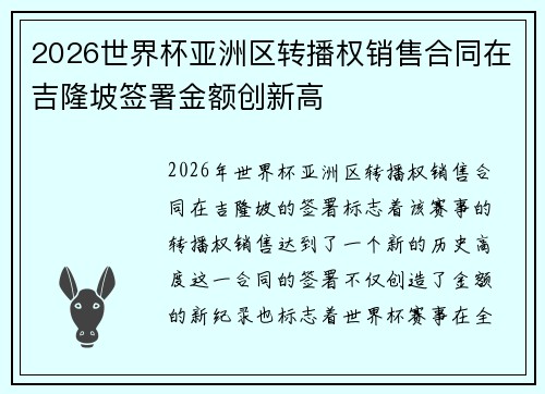 2026世界杯亚洲区转播权销售合同在吉隆坡签署金额创新高